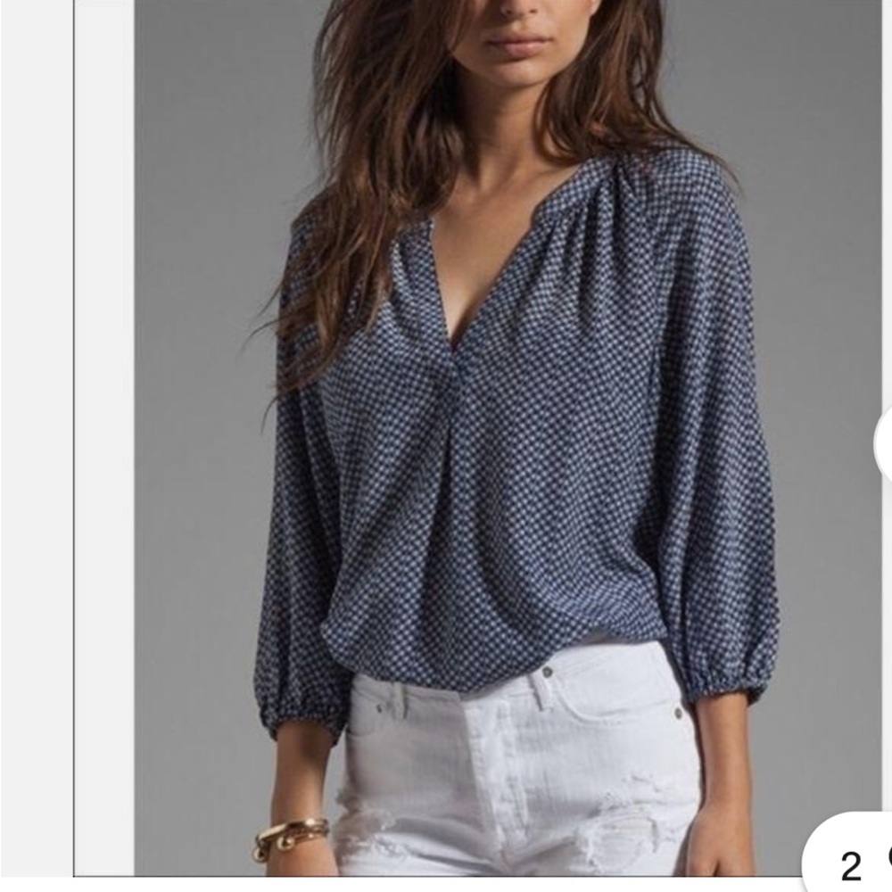 Joie Silk 3/4 sleeve V neck blouse top size S Blue Grey